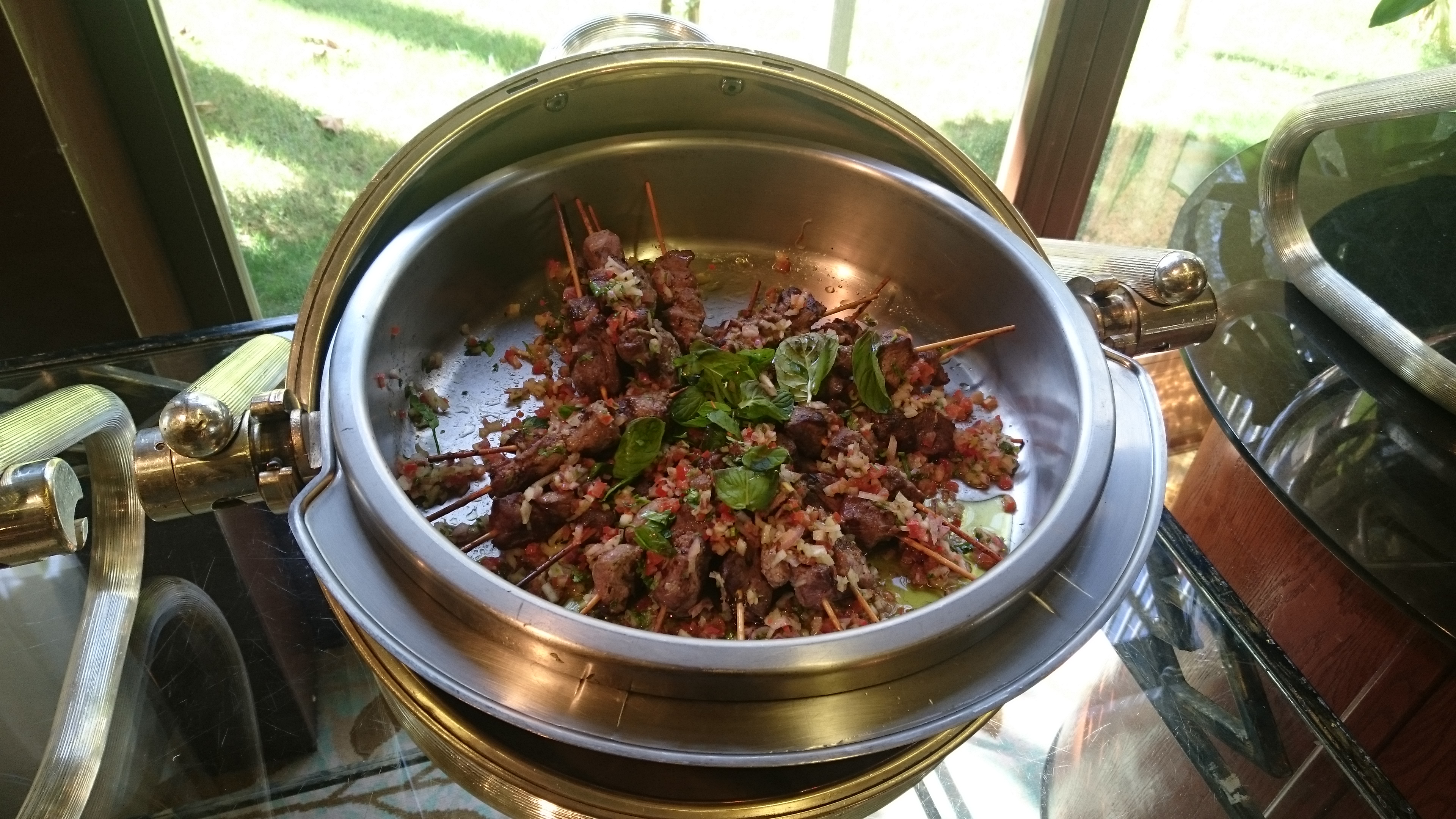 Lamb skewers at Windrose brunch, Riyadh