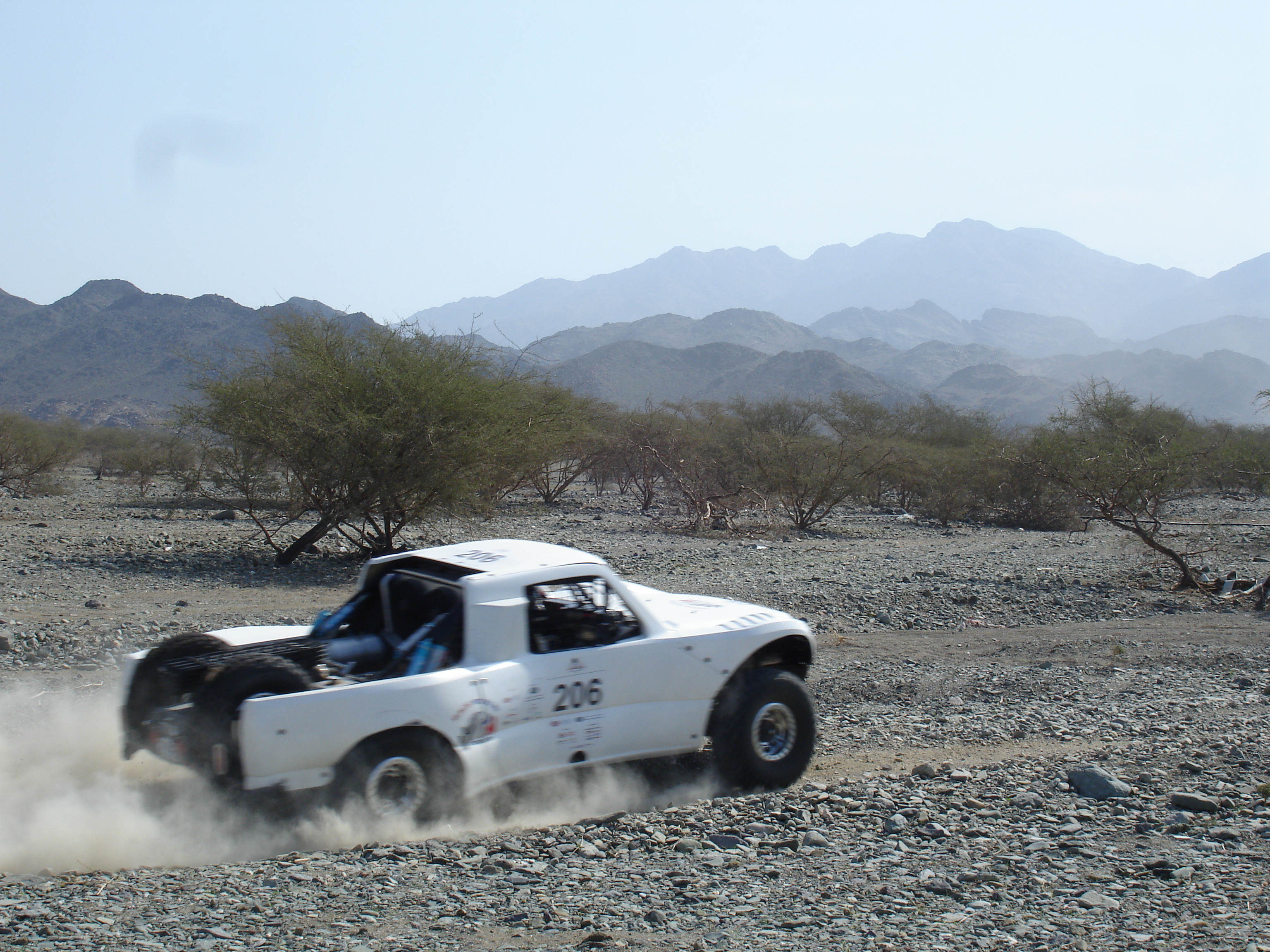 Racing through the shale fields during the Jeddah Rally