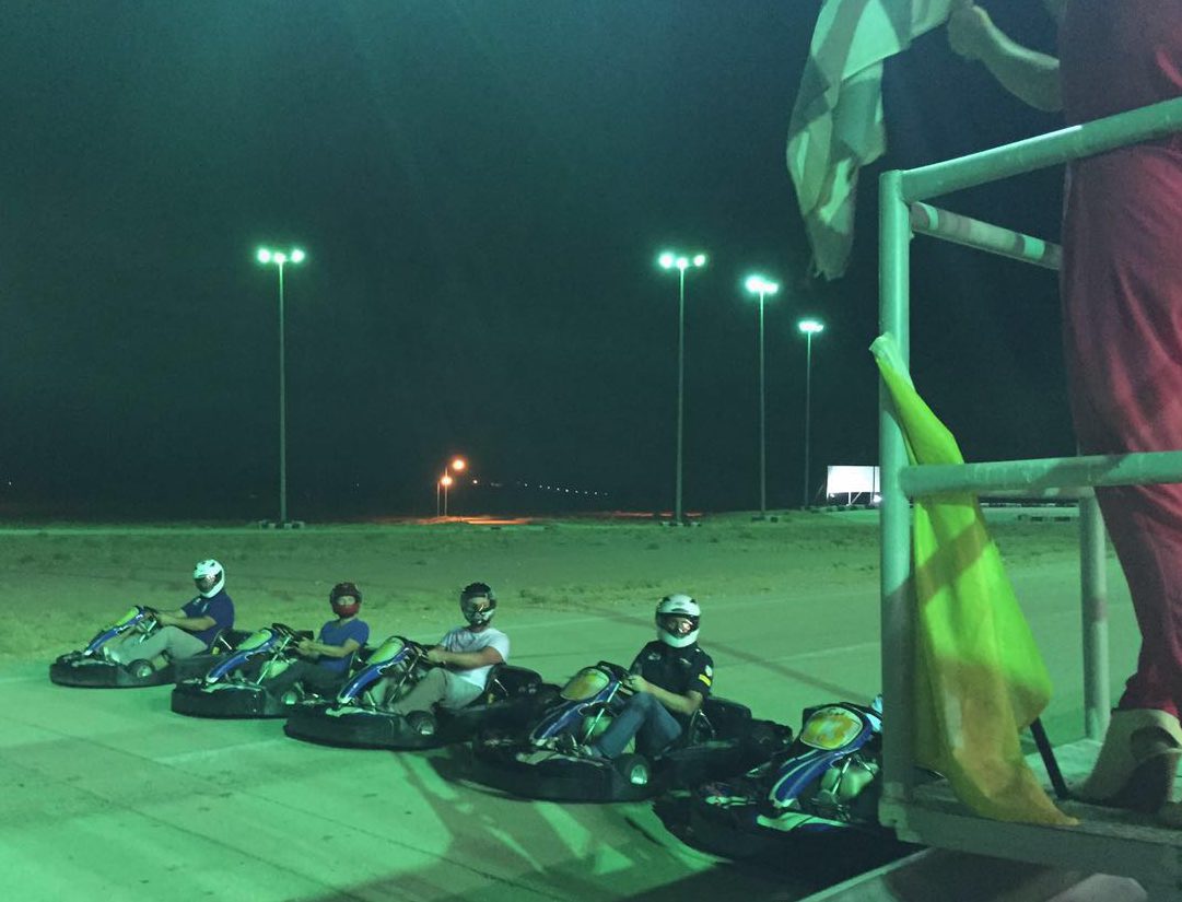 Friends race each other at Reem Karting Circuit